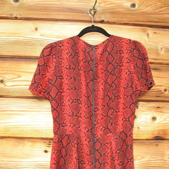 Red Black Python Snake Print Silk Blend Fit and Flare Dress - Picture 9 of 12